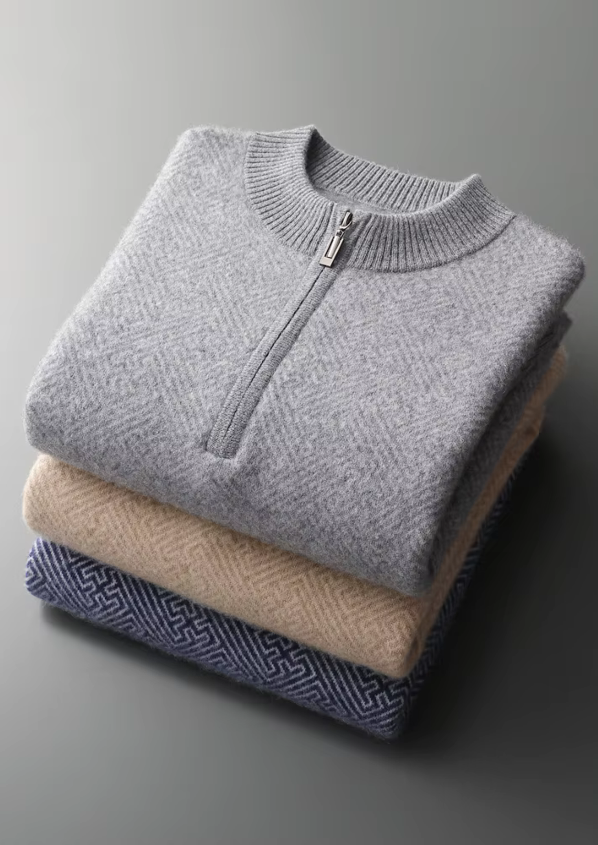 Premium Cashmere Patterned Half-Zip Sweater | Roccella