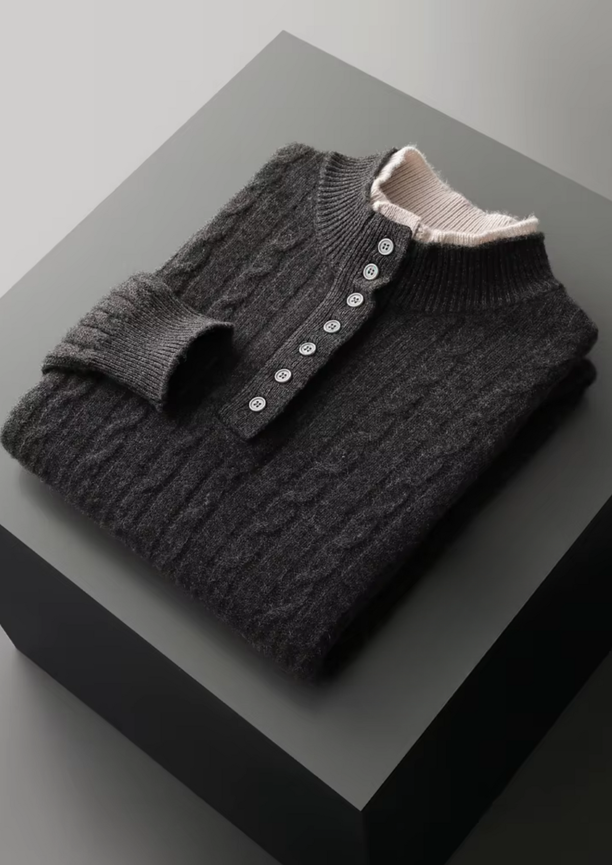 Pure Extra-Fine Merino Wool Cable Knit Henley Sweater | Roccella