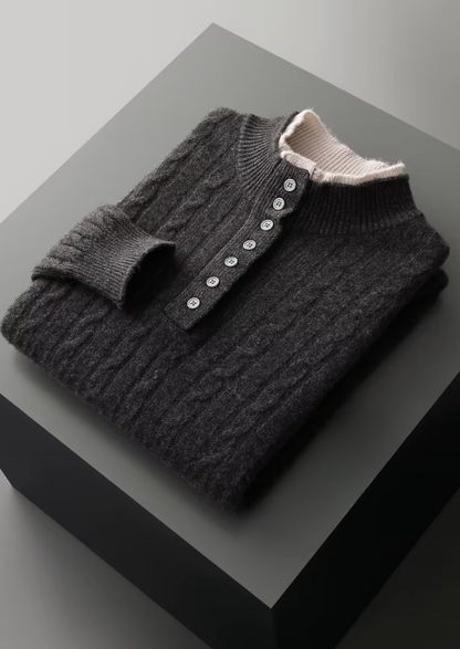 Pure Extra-Fine Merino Wool Cable Knit Henley Sweater | Roccella