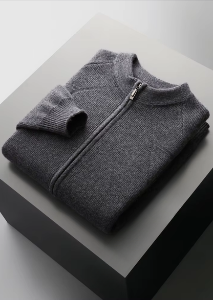 Merino Ribbed Zip Cardigan, Grey & Olive