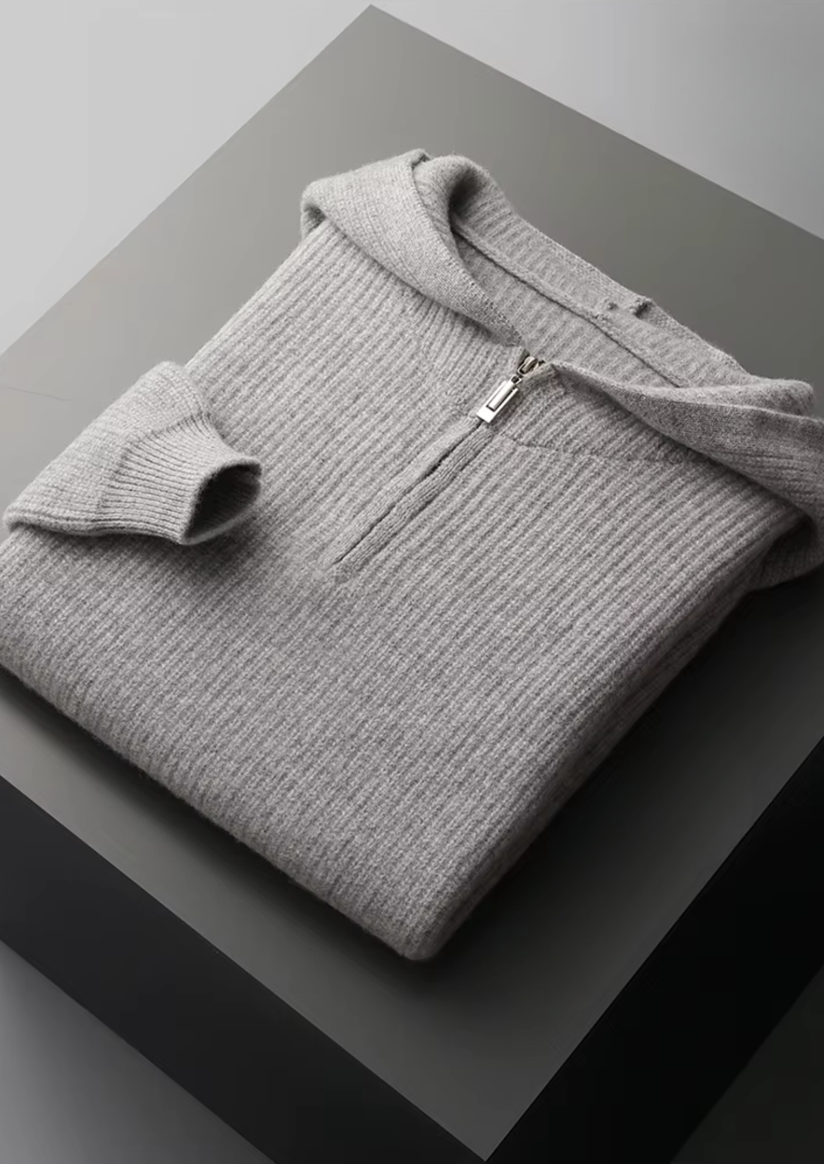 Pure Extra-Fine Merino Wool Half Zipper Hoodie | Roccella