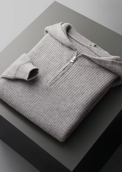 Pure Extra-Fine Merino Wool Half Zipper Hoodie | Roccella
