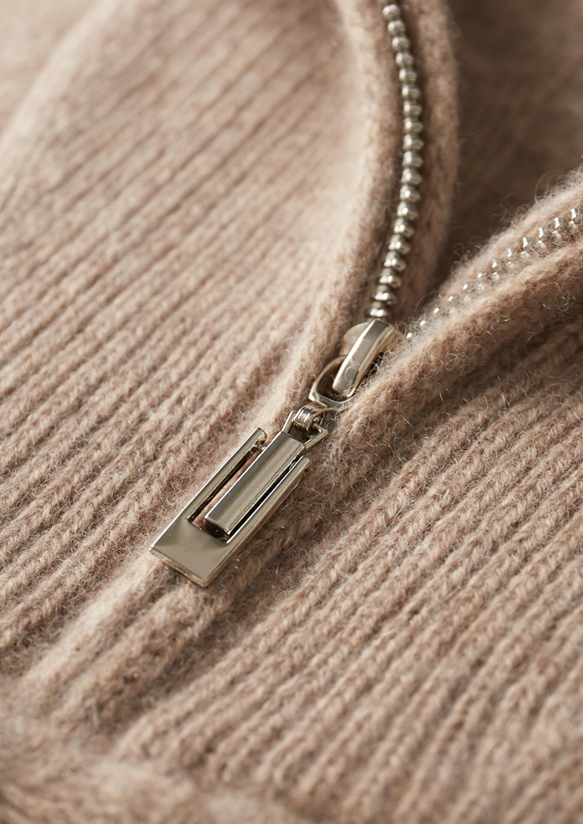 Pure Cashmere Beige Cable Half Zip Sweater | Roccella