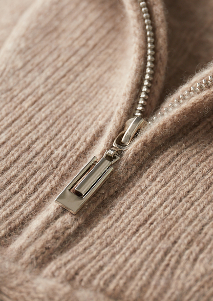 Pure Cashmere Beige Cable Half Zip Sweater | Roccella