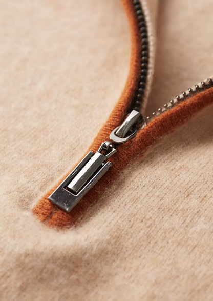 Premium Cashmere Two Tone Zipper Polo | Roccella