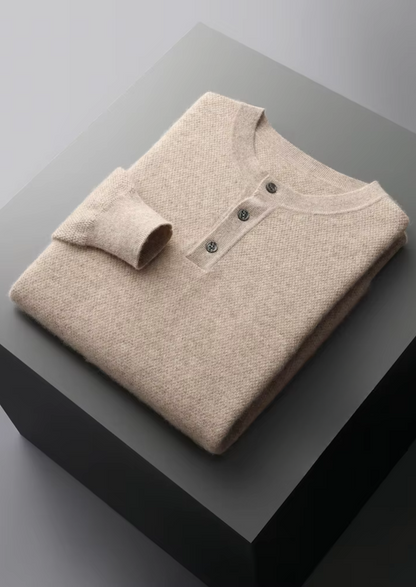 Premium Cashmere Classic Henley Sweater | Roccella