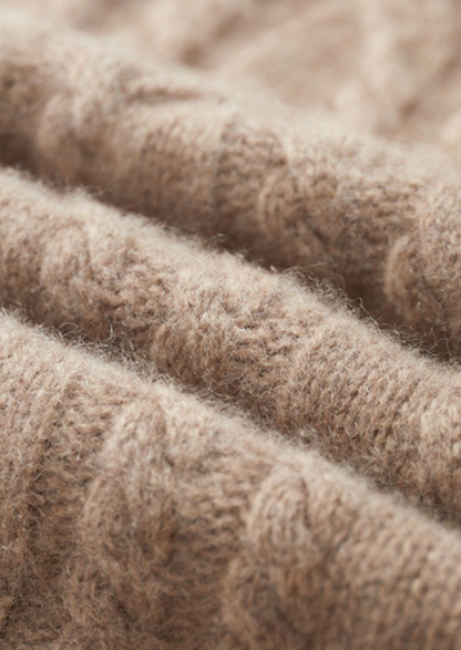 Pure Cashmere Beige Cable Half Zip Sweater | Roccella