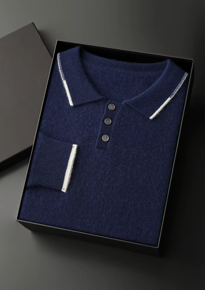 Premium Cashmere Two Tone Button Polo | Roccella