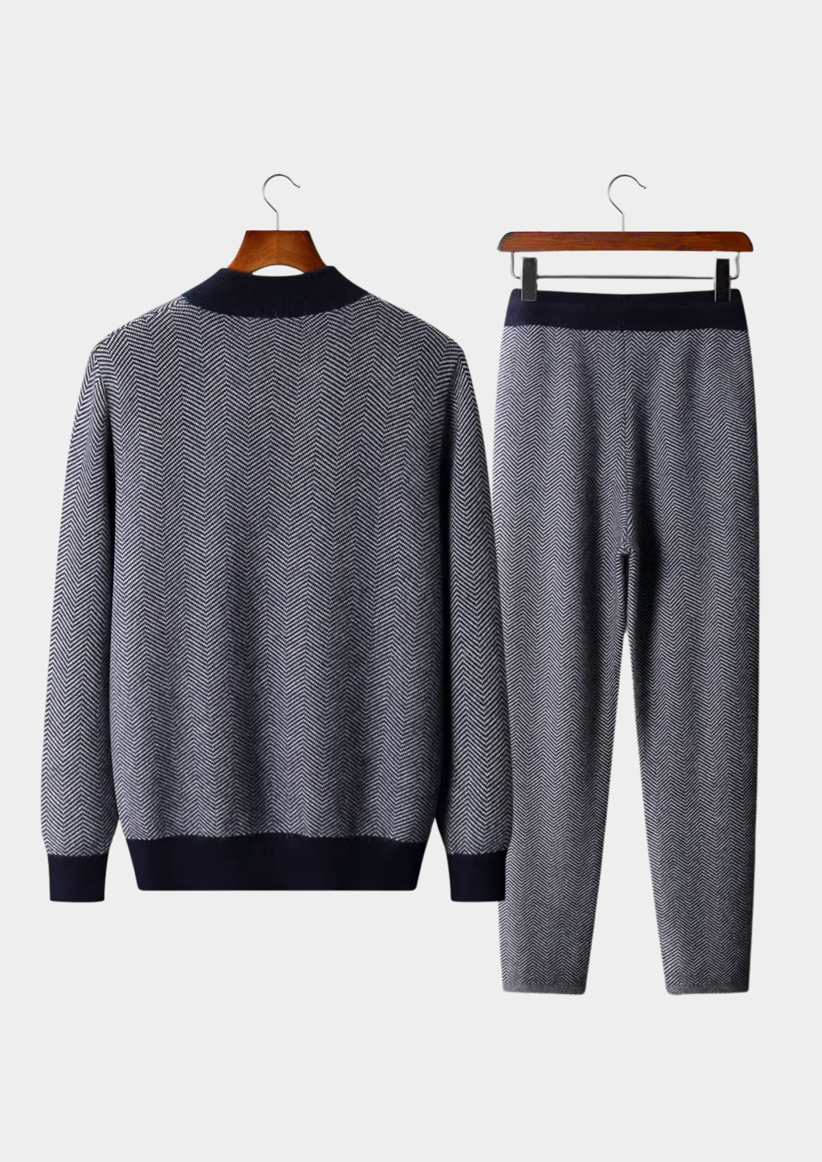 Pure Extra-Fine Merino Wool Navy Blue Herringbone Set | Roccella