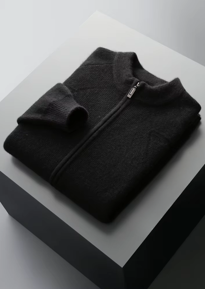 Merino Ribbed Zip Cardigan, Grey & Olive
