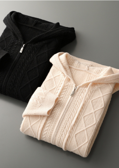 Pure Extra-Fine Merino Wool Wintertime Zipper Hoodie | Roccella