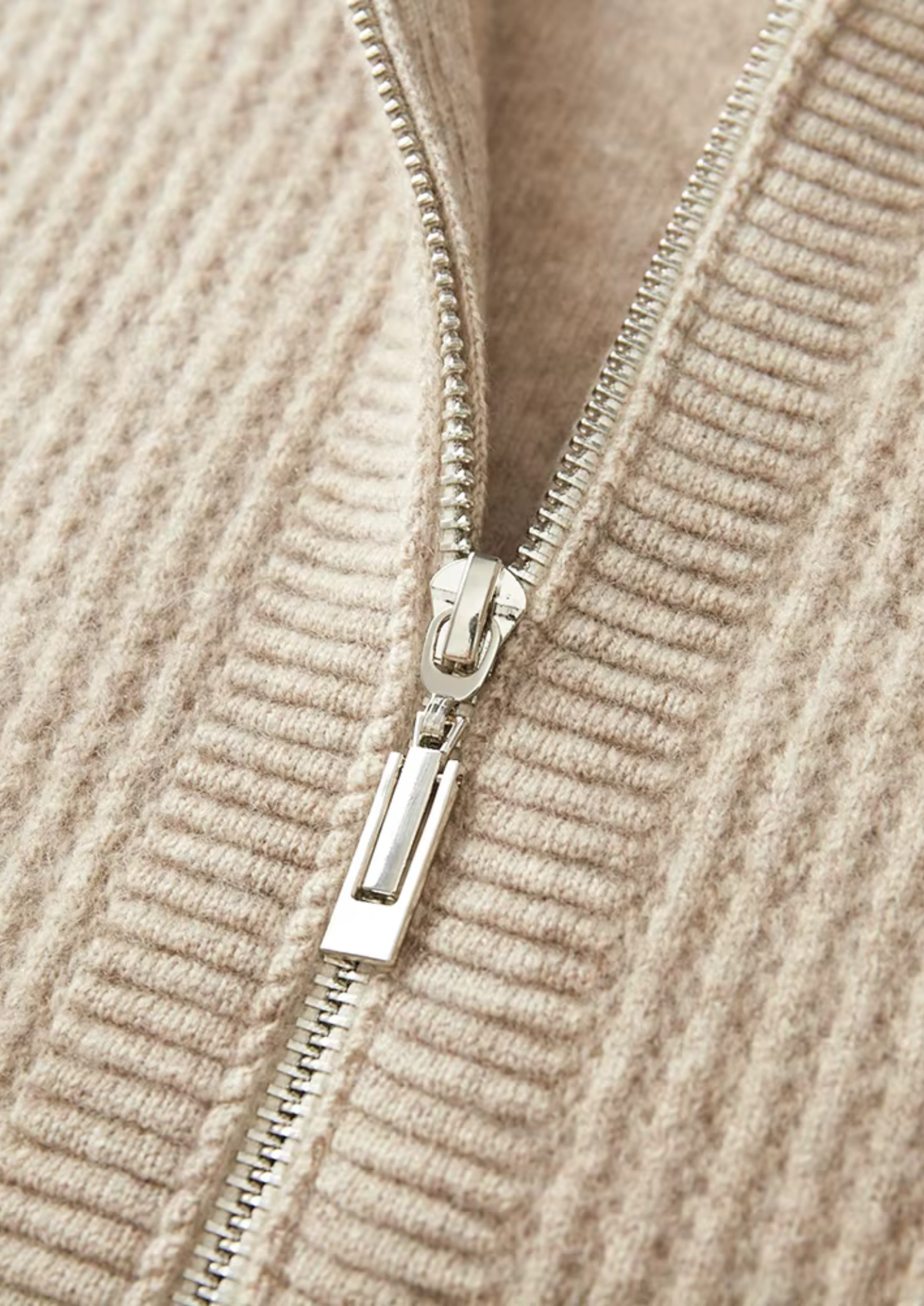 Pure Extra-Fine Merino Wool Ribbed Zipper Hoodie | Roccella