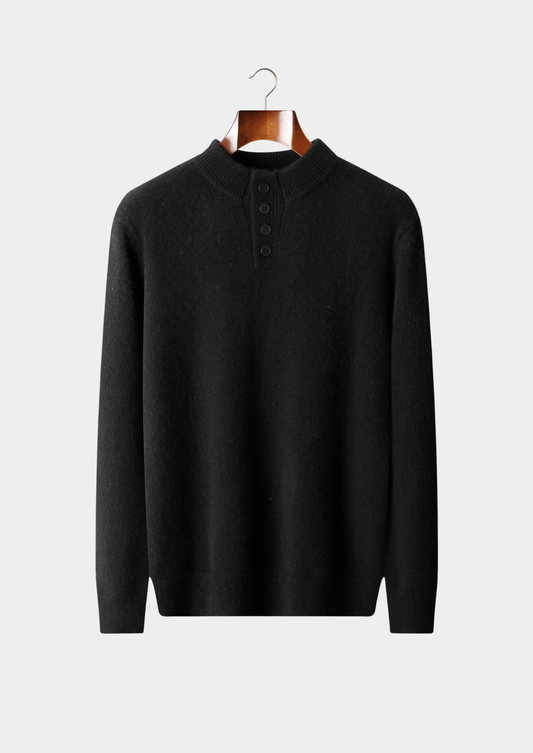 Pure Cashmere Black Button Sweater | Roccella