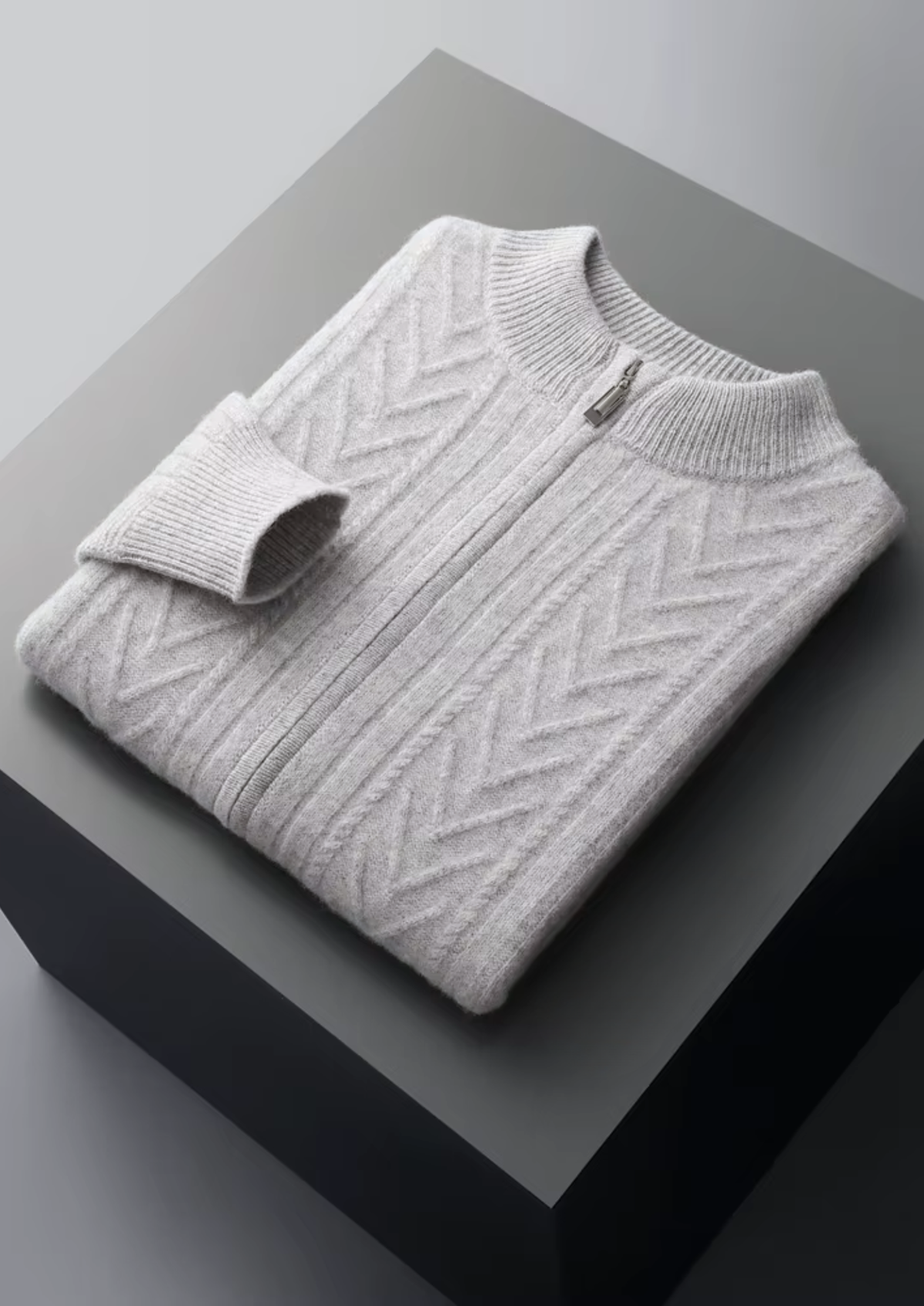 Pure Extra-Fine Merino Wool Patterned Zip Cardigan | Roccella