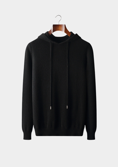 Pure Extra-Fine Merino Wool Black Leisure Hoodie | Roccella