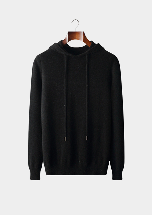 Pure Extra-Fine Merino Wool Black Leisure Hoodie | Roccella