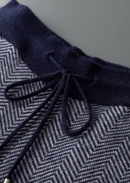 Pure Extra-Fine Merino Wool Navy Blue Herringbone Set | Roccella