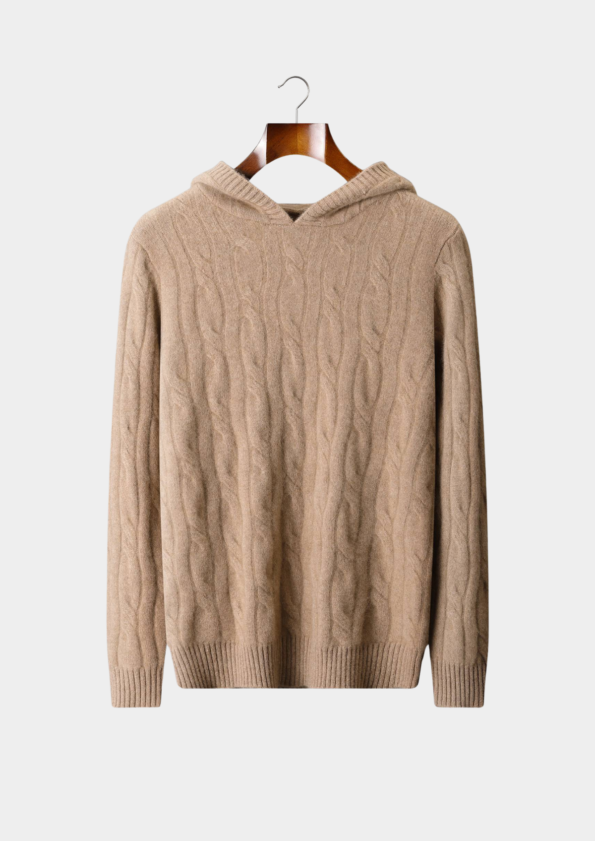 Pure Cashmere Sand Cable Knit Hoodie | Roccella