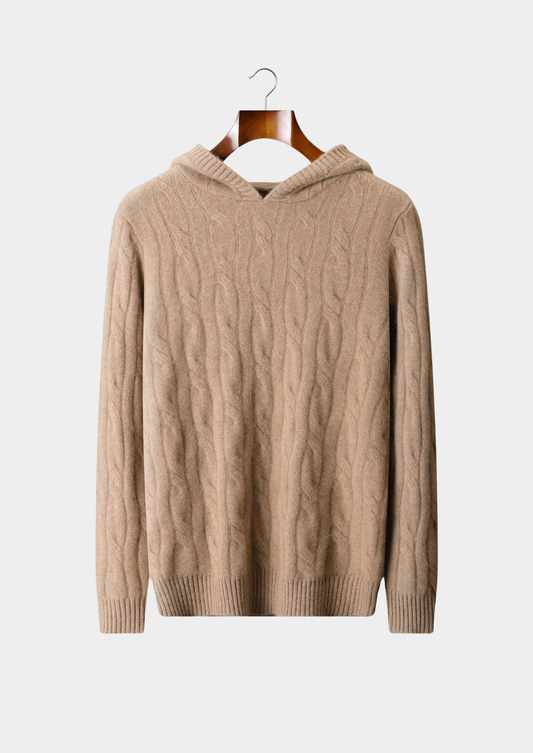 Pure Cashmere Sand Cable Knit Hoodie | Roccella