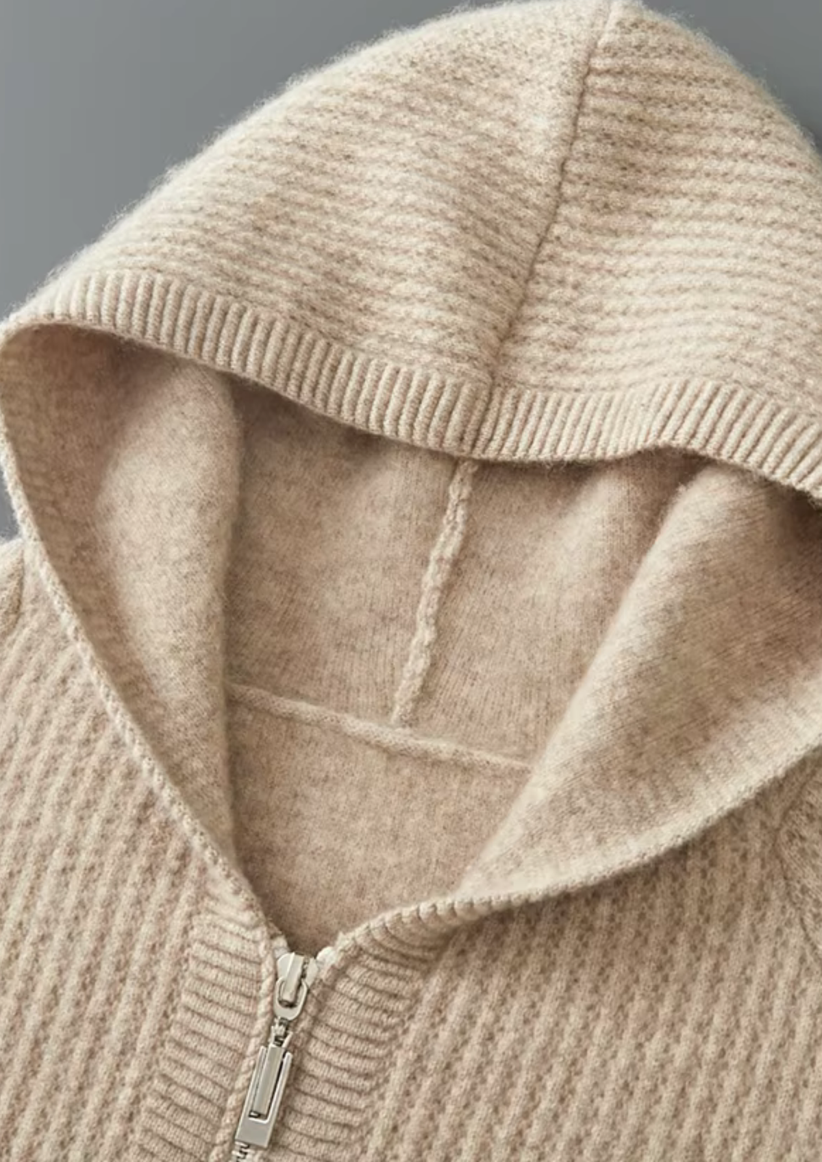 Pure Extra-Fine Merino Wool Ribbed Zipper Hoodie | Roccella