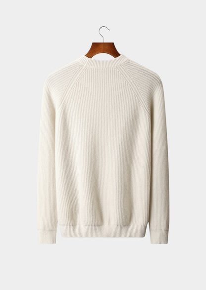 Pure Extra-Fine Merino Wool Ribbed Raglan Crewneck | Roccella
