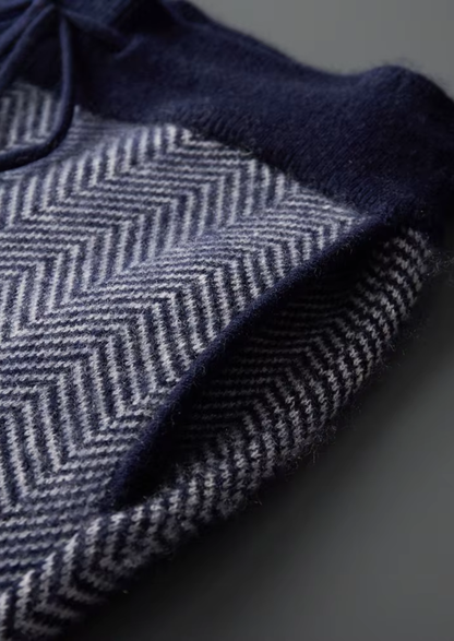 Pure Extra-Fine Merino Wool Navy Blue Herringbone Set | Roccella