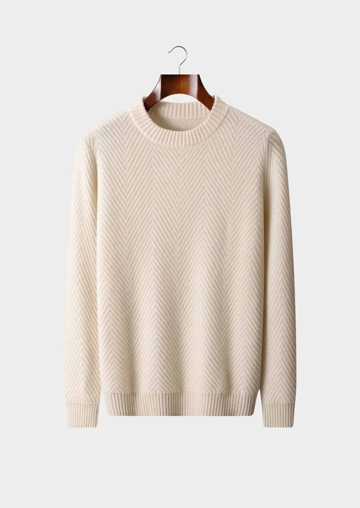 Pure Cashmere Ivory Herringbone Crewneck | Roccella