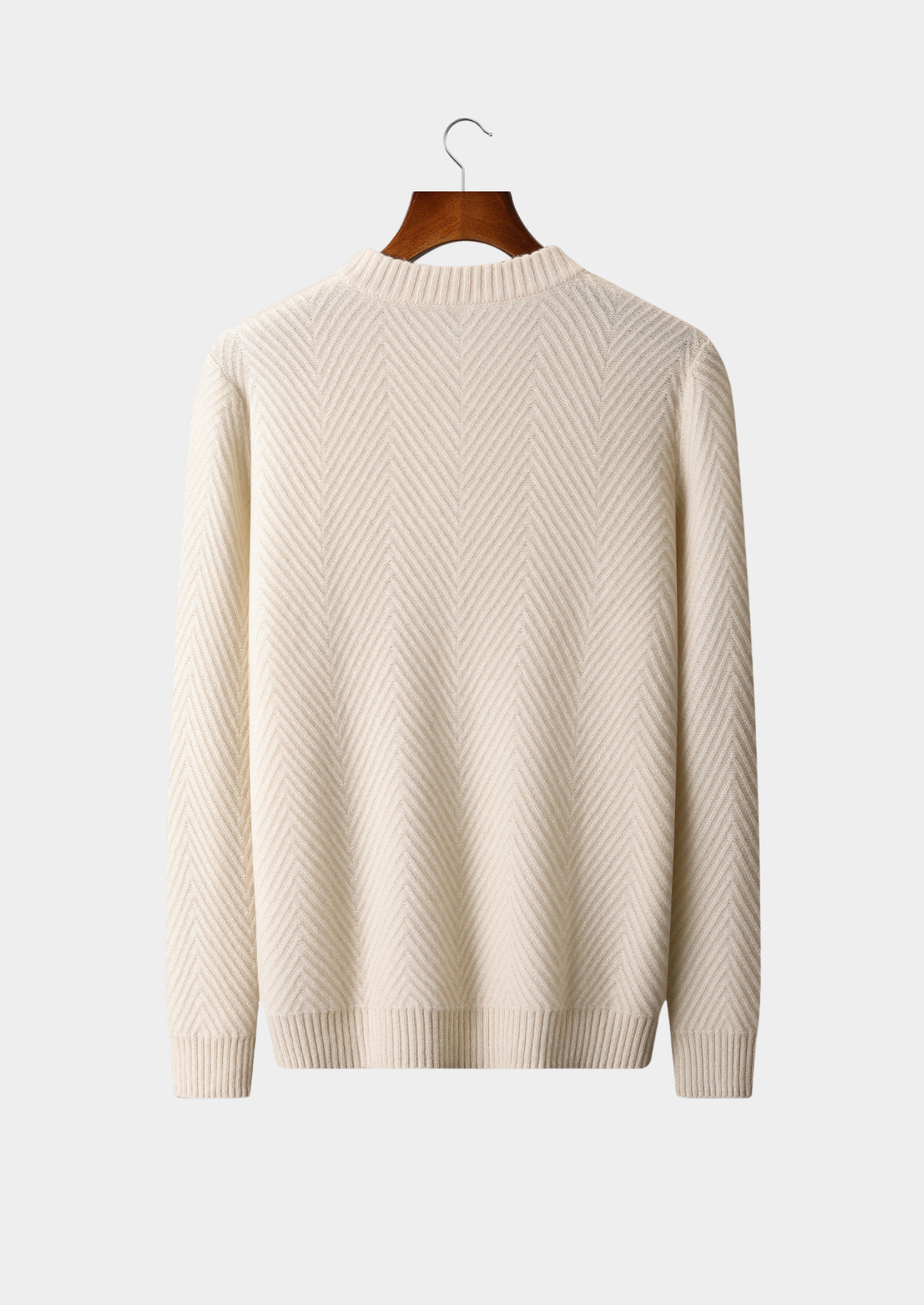 Pure Cashmere Ivory Herringbone Crewneck | Roccella