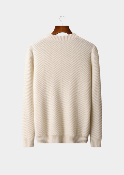 Pure Cashmere Ivory Herringbone Crewneck | Roccella