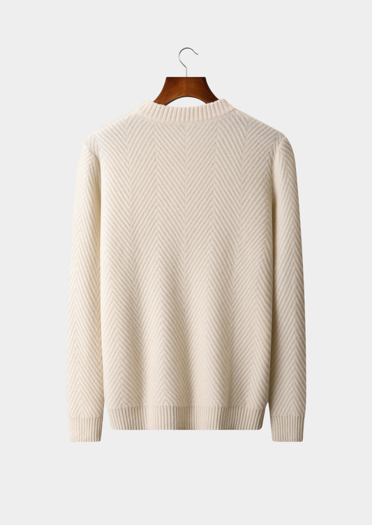 Pure Cashmere Ivory Herringbone Crewneck | Roccella