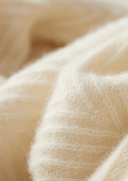 Pure Cashmere Ivory Herringbone Crewneck | Roccella