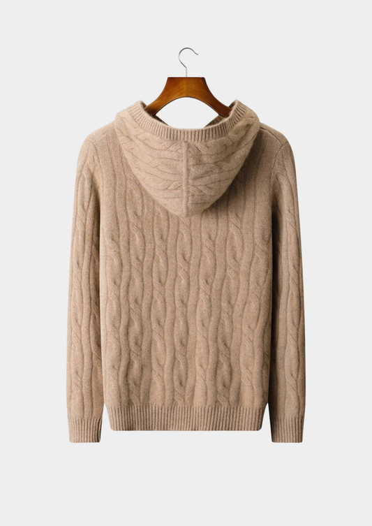 Pure Cashmere Sand Cable Knit Hoodie | Roccella