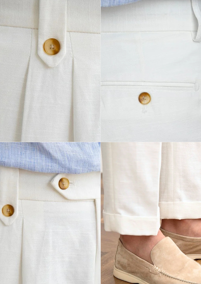 Cagliari Pleated Coastal Trousers - White | Roccella