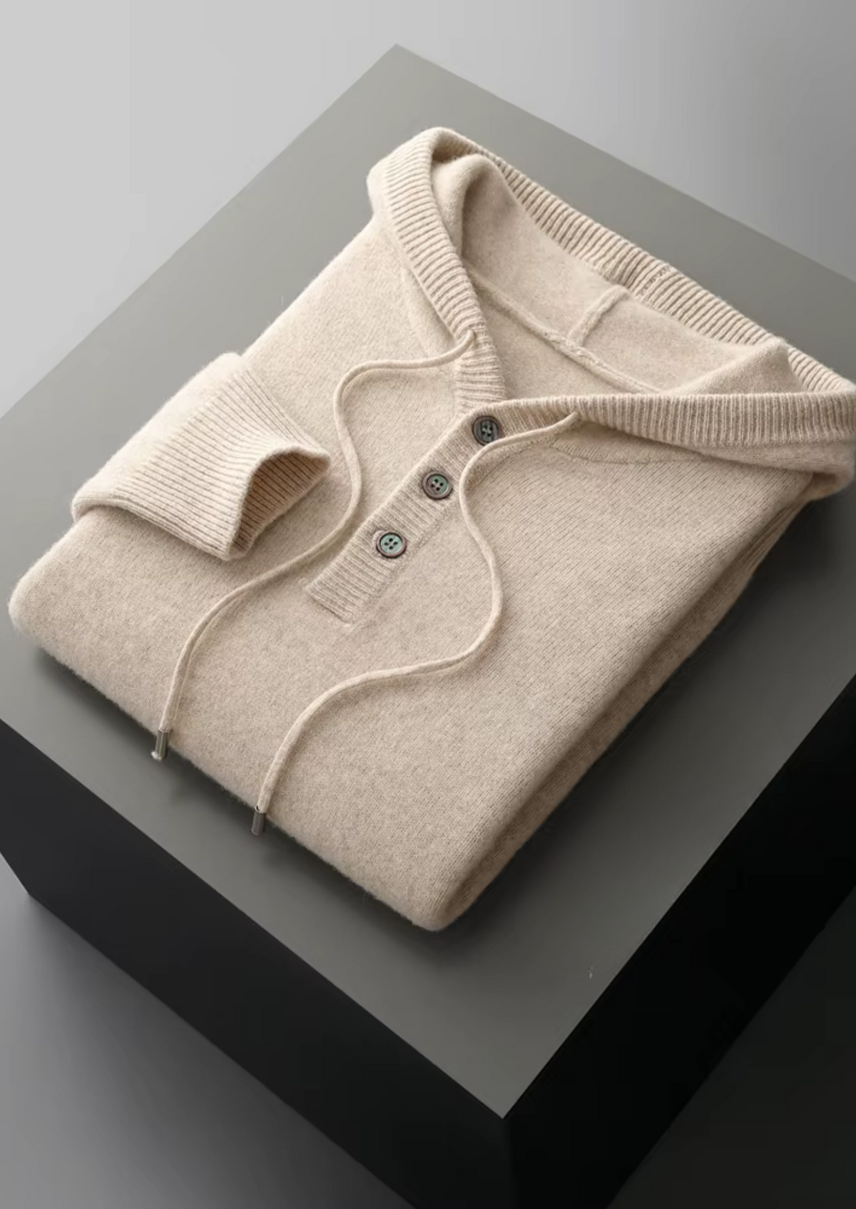 Pure Extra-Fine Merino Wool Button Hoodie | Roccella