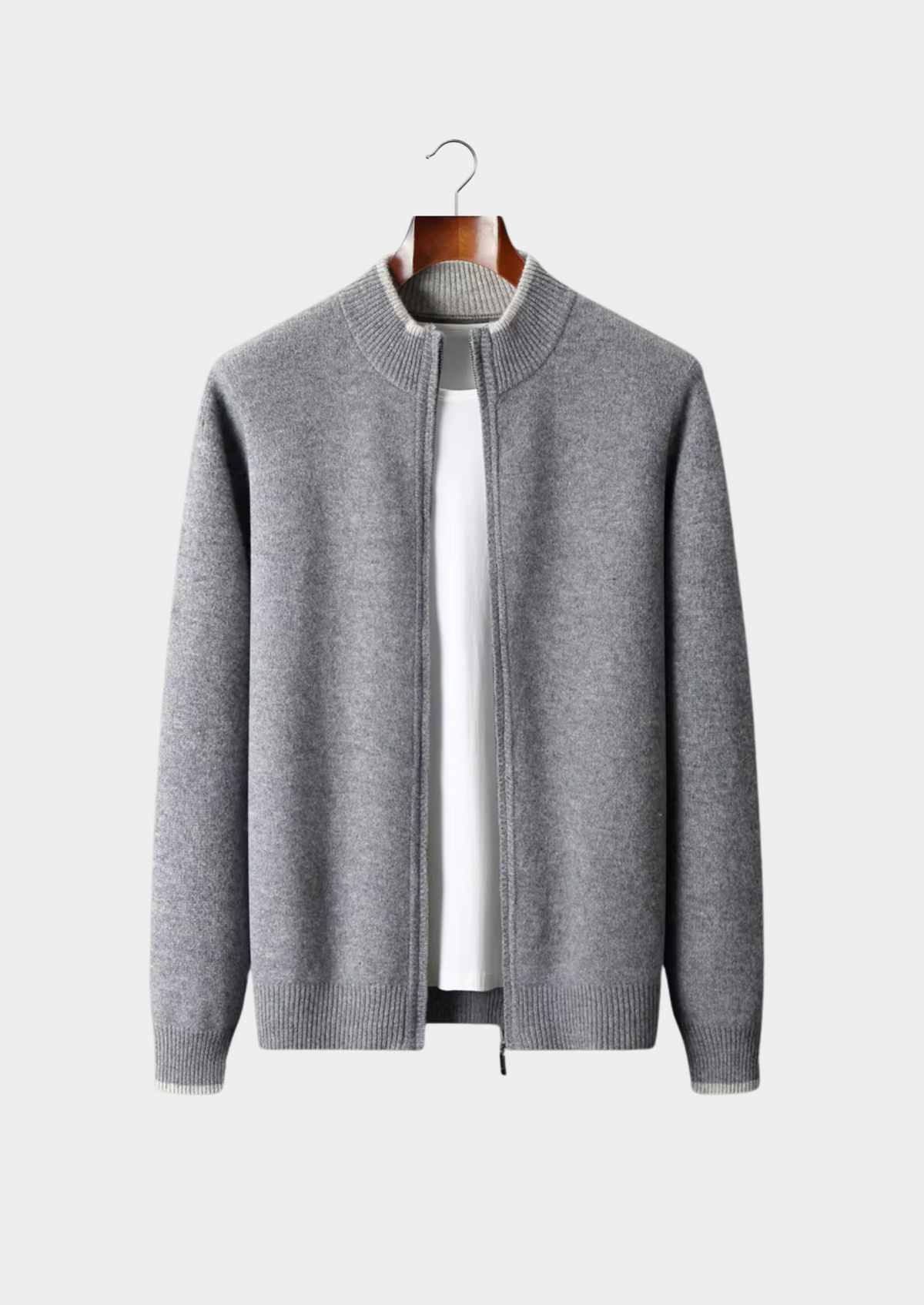 Pure Extra-Fine Merino Wool Two-Tone Zip Cardigan | Roccella