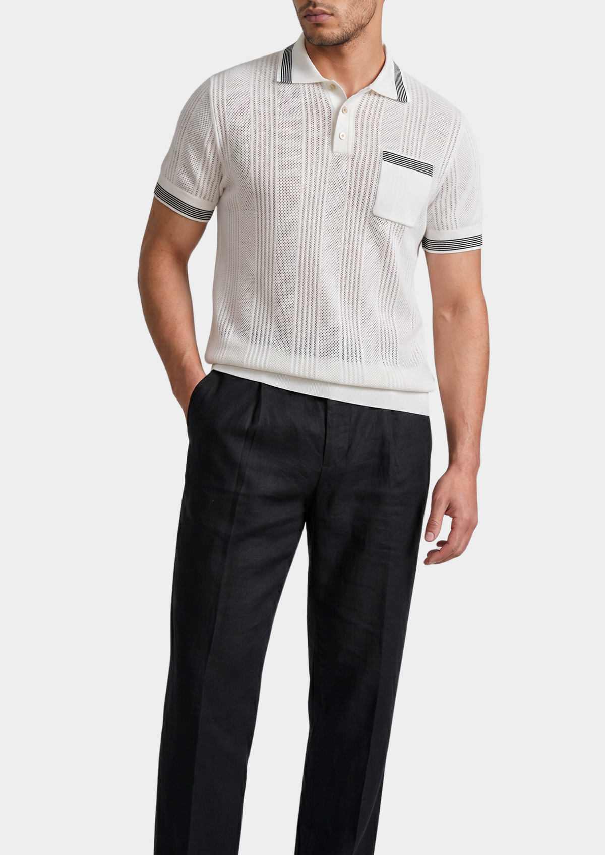 Leon White Open Knit Lightweight Polo | Roccella
