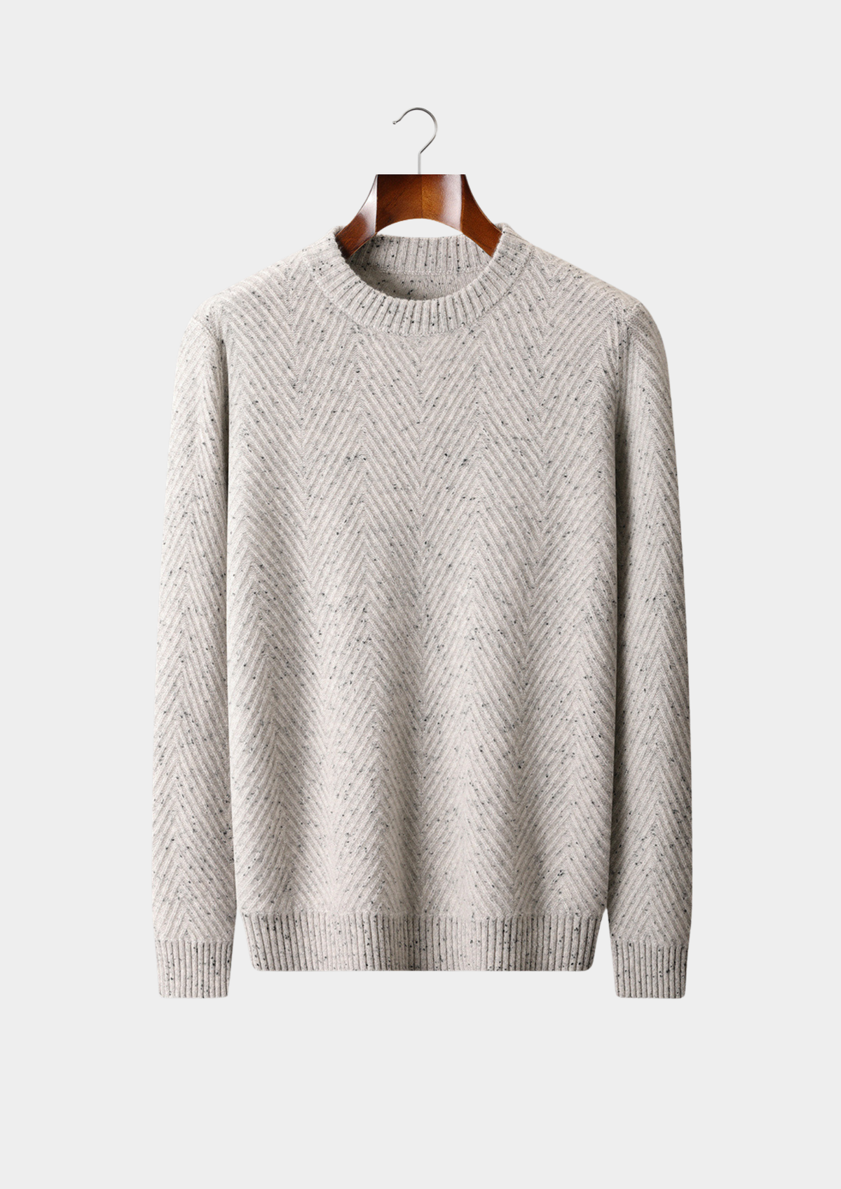 Pure Cashmere Light Gray Herringbone Crewneck | Roccella