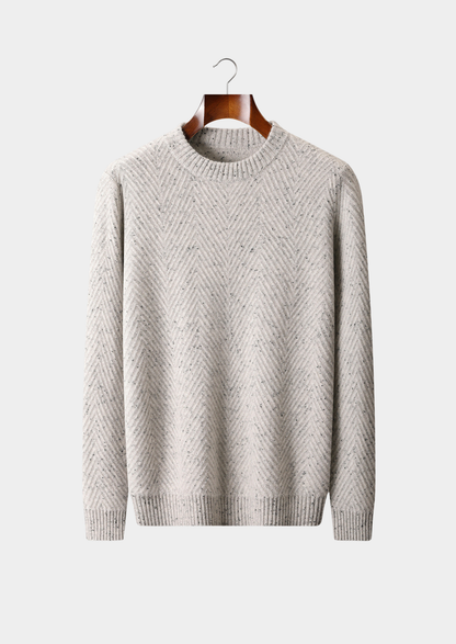 Pure Cashmere Light Gray Herringbone Crewneck | Roccella