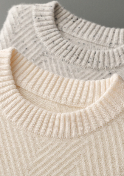 Pure Cashmere Light Gray Herringbone Crewneck | Roccella