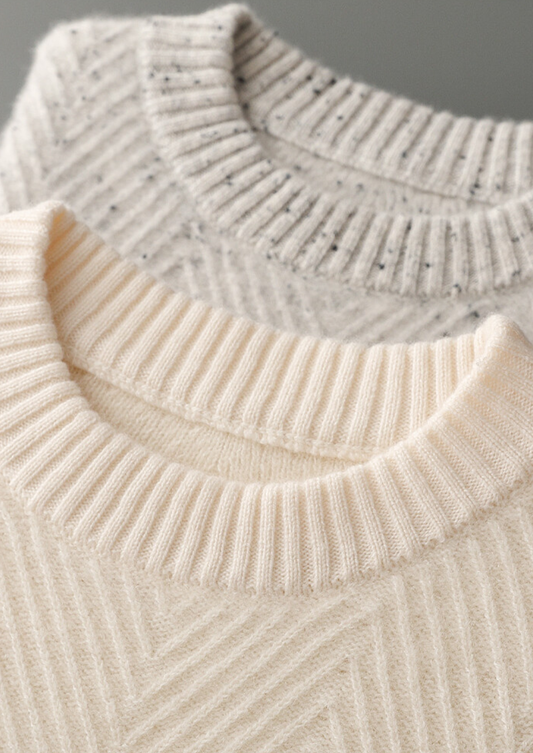 Pure Cashmere Light Gray Herringbone Crewneck | Roccella