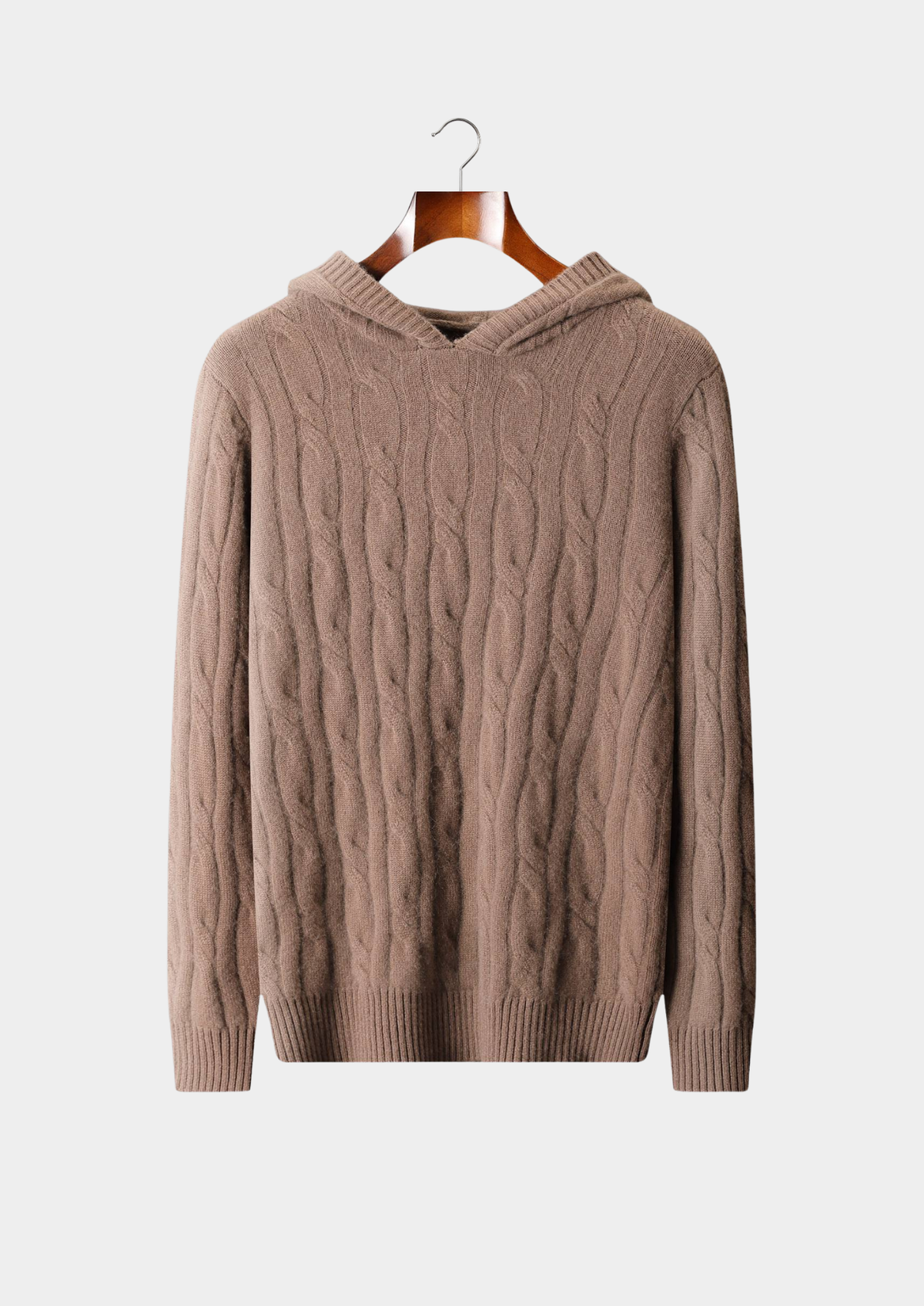 Pure Cashmere Beige Cable Knit Hoodie | Roccella