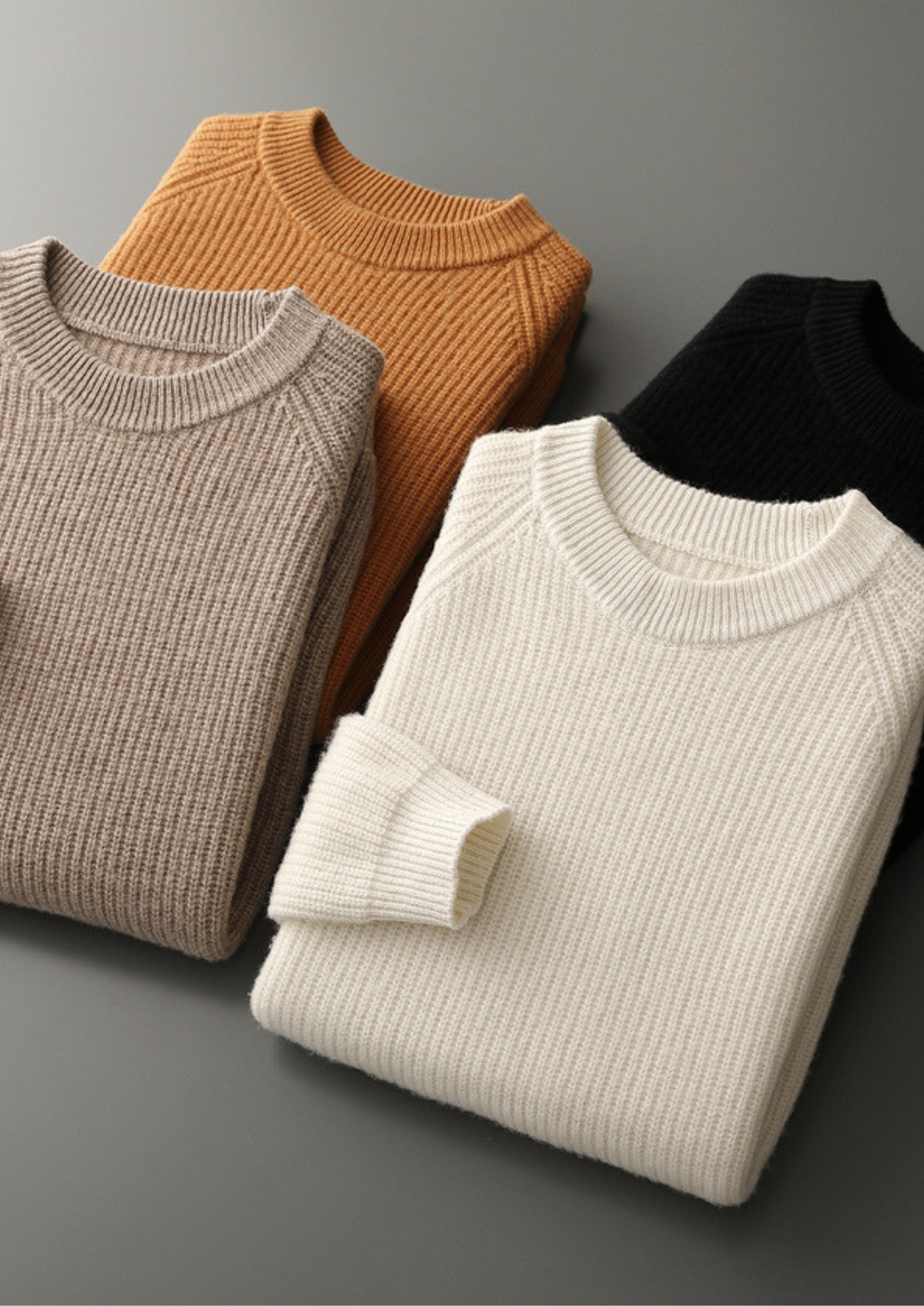 Pure Extra-Fine Merino Wool Ribbed Raglan Crewneck | Roccella