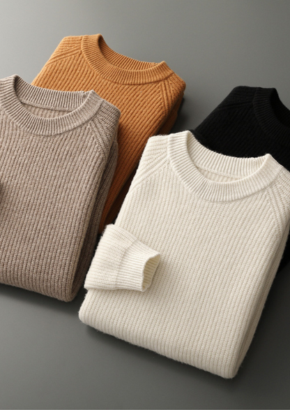 Pure Extra-Fine Merino Wool Ribbed Raglan Crewneck | Roccella