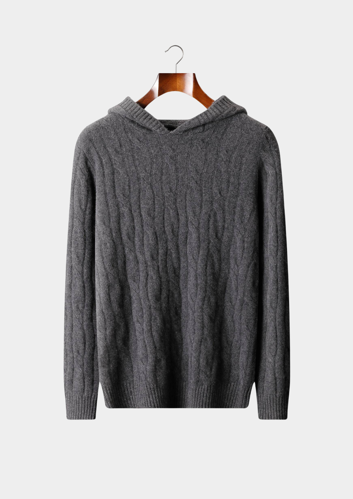 Pure Cashmere Dark Gray Cable Knit Hoodie | Roccella