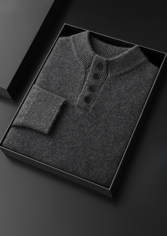 Pure Cashmere Dark Gray Button Sweater | Roccella