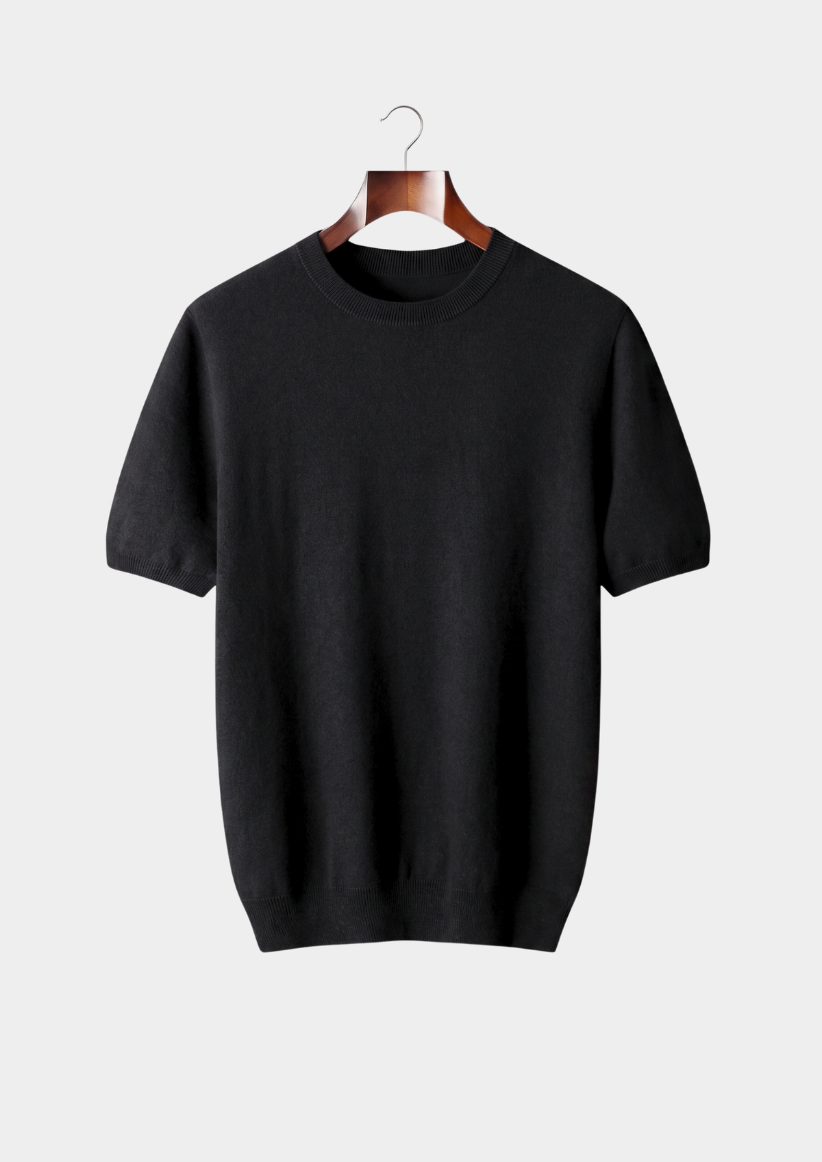 Premium Cashmere Classic Crewneck T-Shirt - Black | Roccella