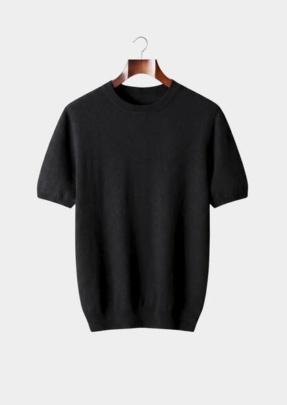 Premium Cashmere Classic Crewneck T-Shirt - Black | Roccella