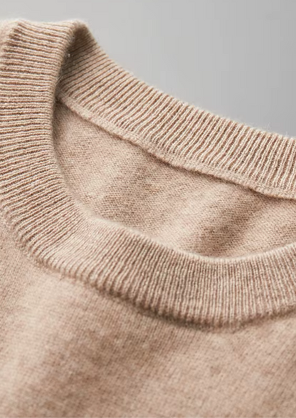 Premium Cashmere Classic Crewneck T-Shirt - Light Beige | Roccella