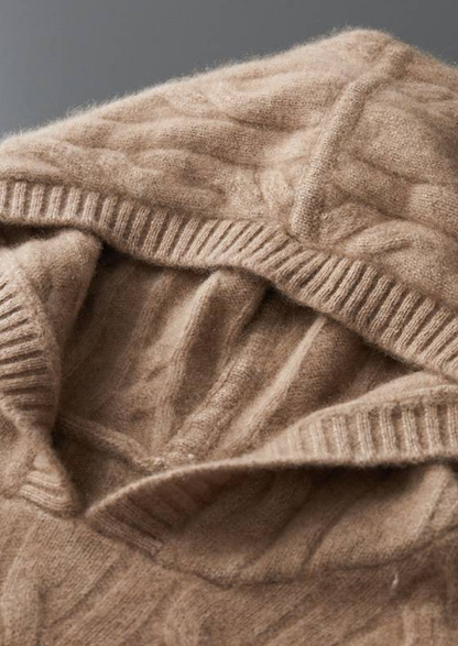 Pure Cashmere Sand Cable Knit Hoodie | Roccella