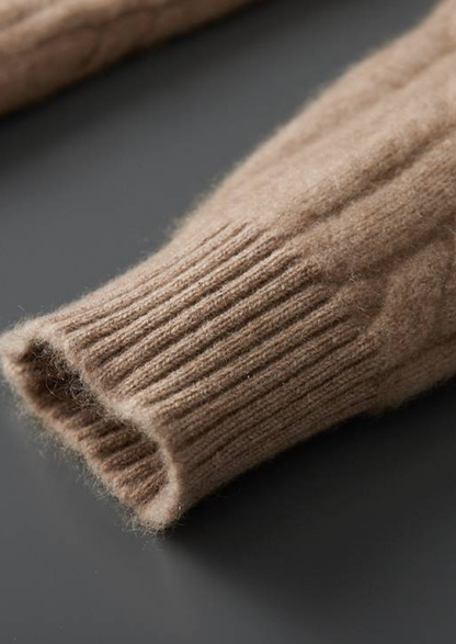 Pure Cashmere Sand Cable Knit Hoodie | Roccella